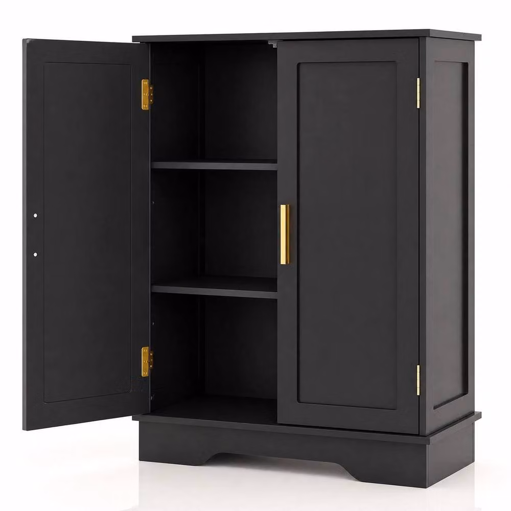 EONLION Modern Black and Gold Freestanding Bathroom Storage Cabinet with Hinged Doors and Internal Shelves – 4