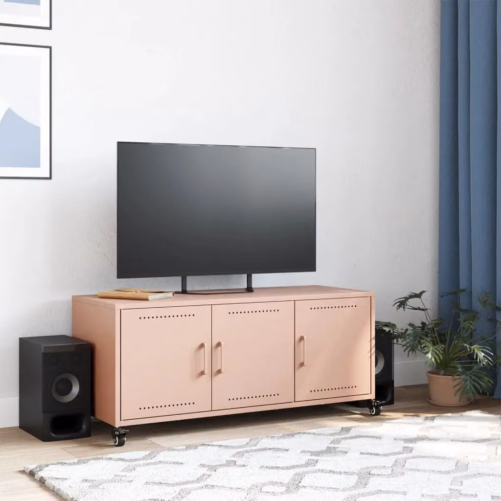 Berkfield Home Modern Pink Metal TV Cabinet W/D/H: 100.5 x 39 x 43.5 cm – 3