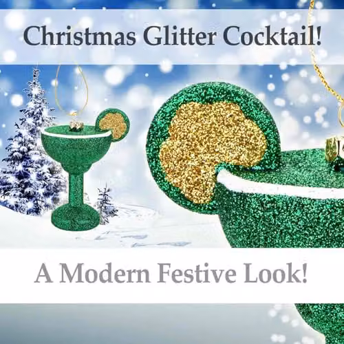 VFM e-Store Green and Gold Glitter Glass Cocktail Christmas Hanging Ornament – 3