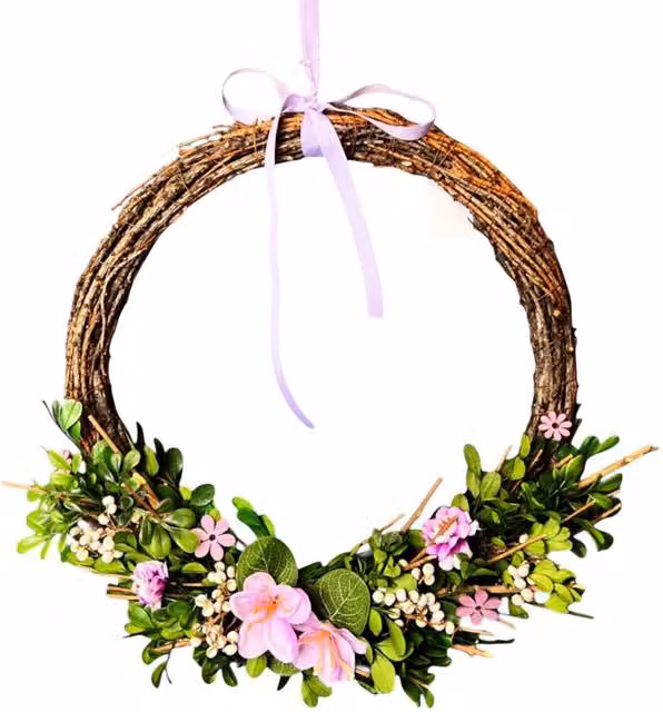 Four Candle Multicolour Boxwood and Flower Decorative Wreath, Diameter: 38 cm