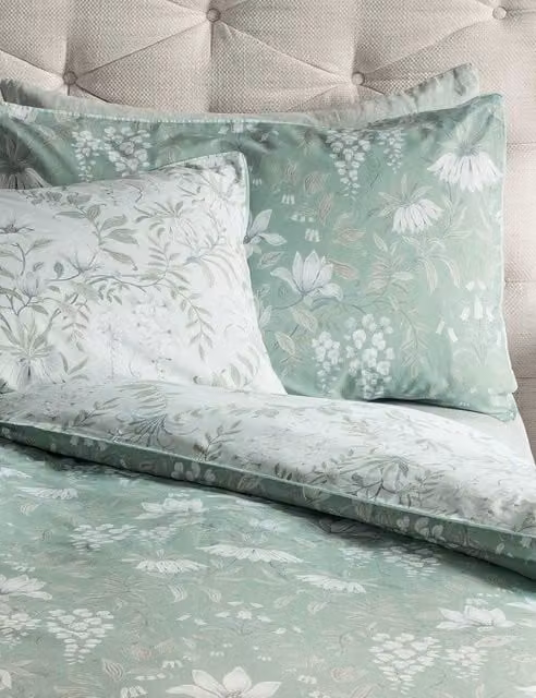 Laura Ashley 2 Pack Green Mix Floral Pure Cotton Sateen Parterre Pillowcases
