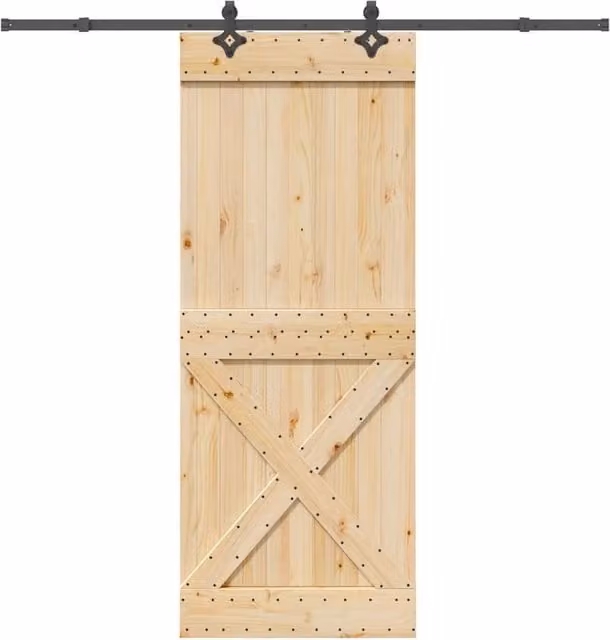 Berkfield Home Modern Sliding Door with Hardware Set, Solid Wood Pine, Brown, W: 90 cm, H: 210 cm