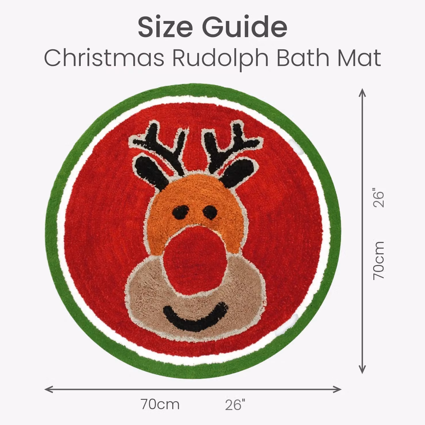 Mooky Mats Christmas Tufted Rudolph Round Bath Mat in Red and Green, Diameter: 65 cm – 6