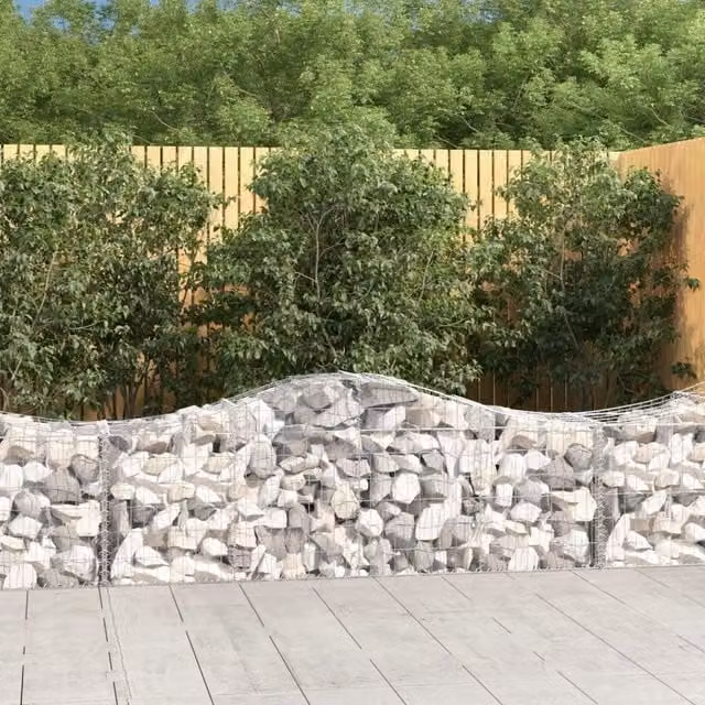 Berkfield Home Arched Gabion Baskets, 4 Piece Set, Silver Galvanised Steel, W: 200 cm, D: 50 cm, H: 60-80 cm – 1