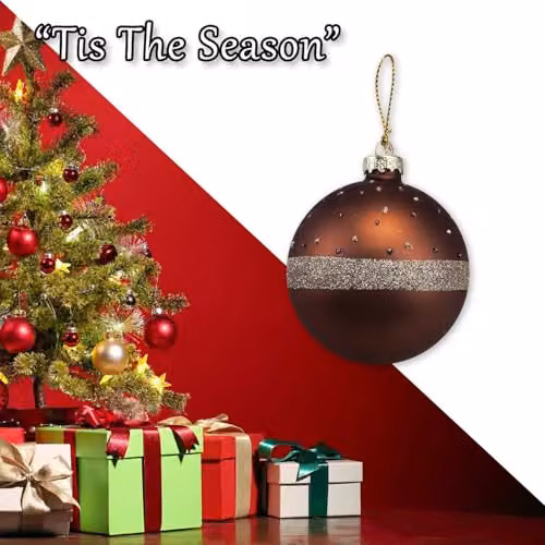 VFM e-Store Oval Glass Christmas Hanging Bauble in Bronze and Gold, W: 10 cm, H: 8 cm – 6