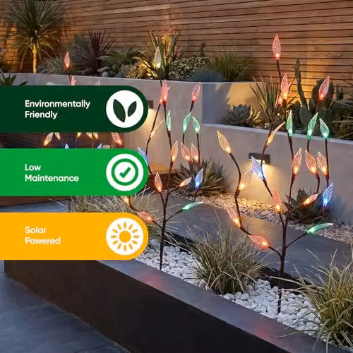 Gardenwize Pack of 3 Multi-Coloured LED Solar Tree Lights in Black – 3