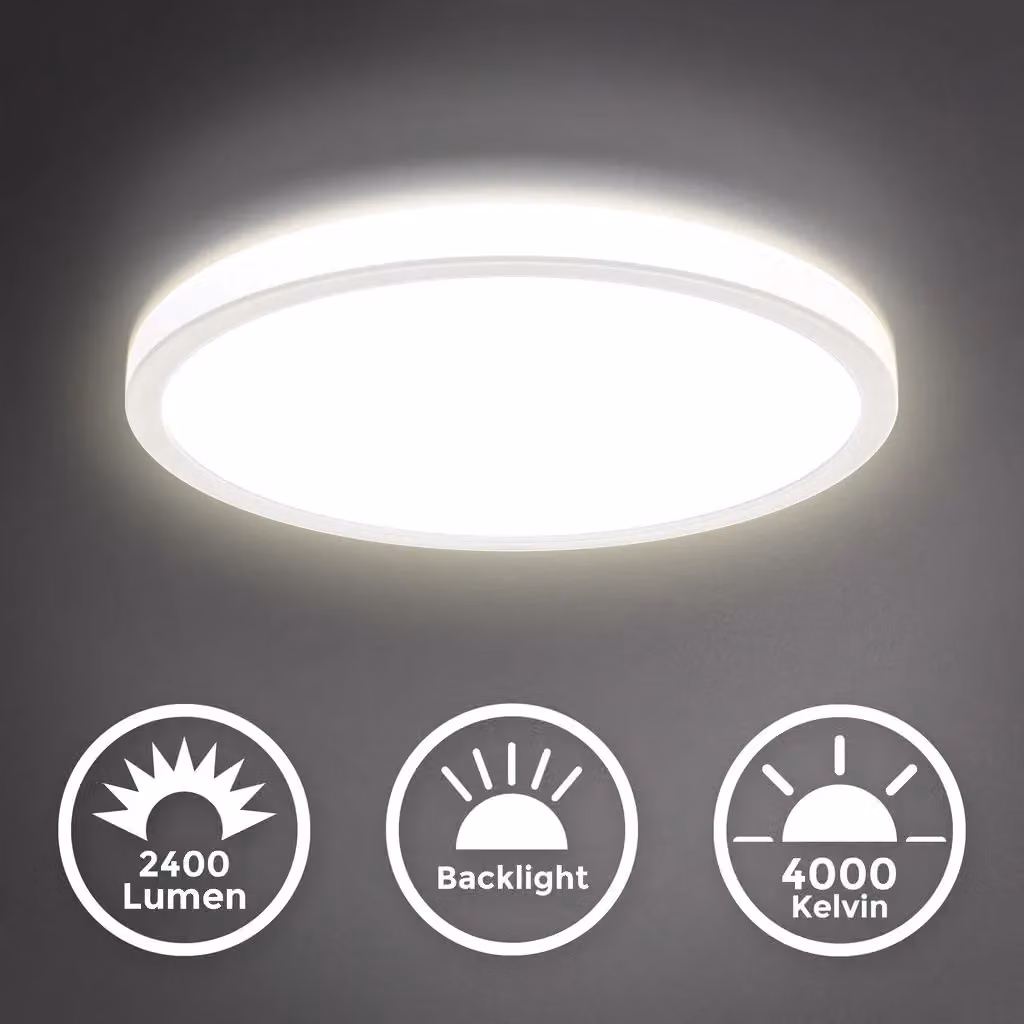 B.K.Licht Modern Round LED Ceiling Light, 18W, 4000K Neutral White, 2400Lm, Dimmable, White – 2