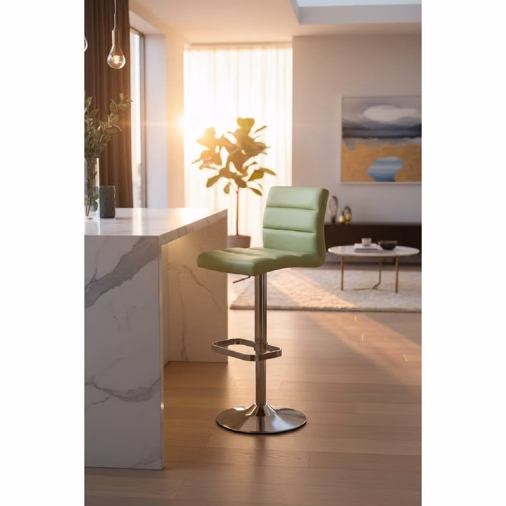 netfurniture Swank Brushed Steel Bar Stool with Green Faux Leather Padded Seat – 2