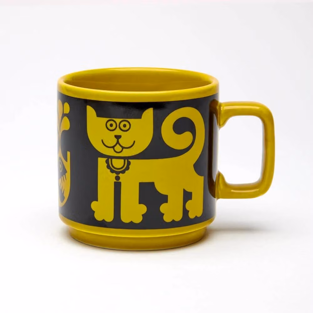 Magpie x Hornsea Ceramic Cat & Piranha Mug, Yellow