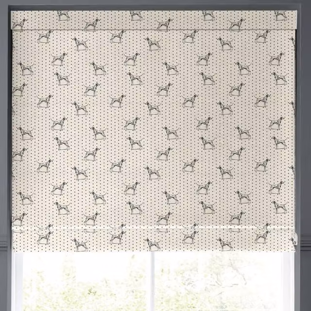 Emily Bond Fred Made to Measure Blackout Linen Roman Blind in Black and Beige