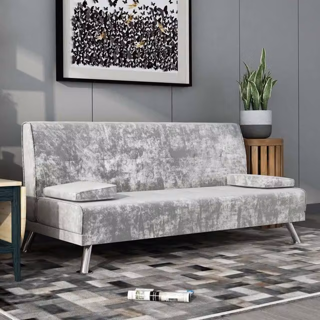 WestWood Modern Grey Velvet Fabric Click Clack Sofa Bed Recliner