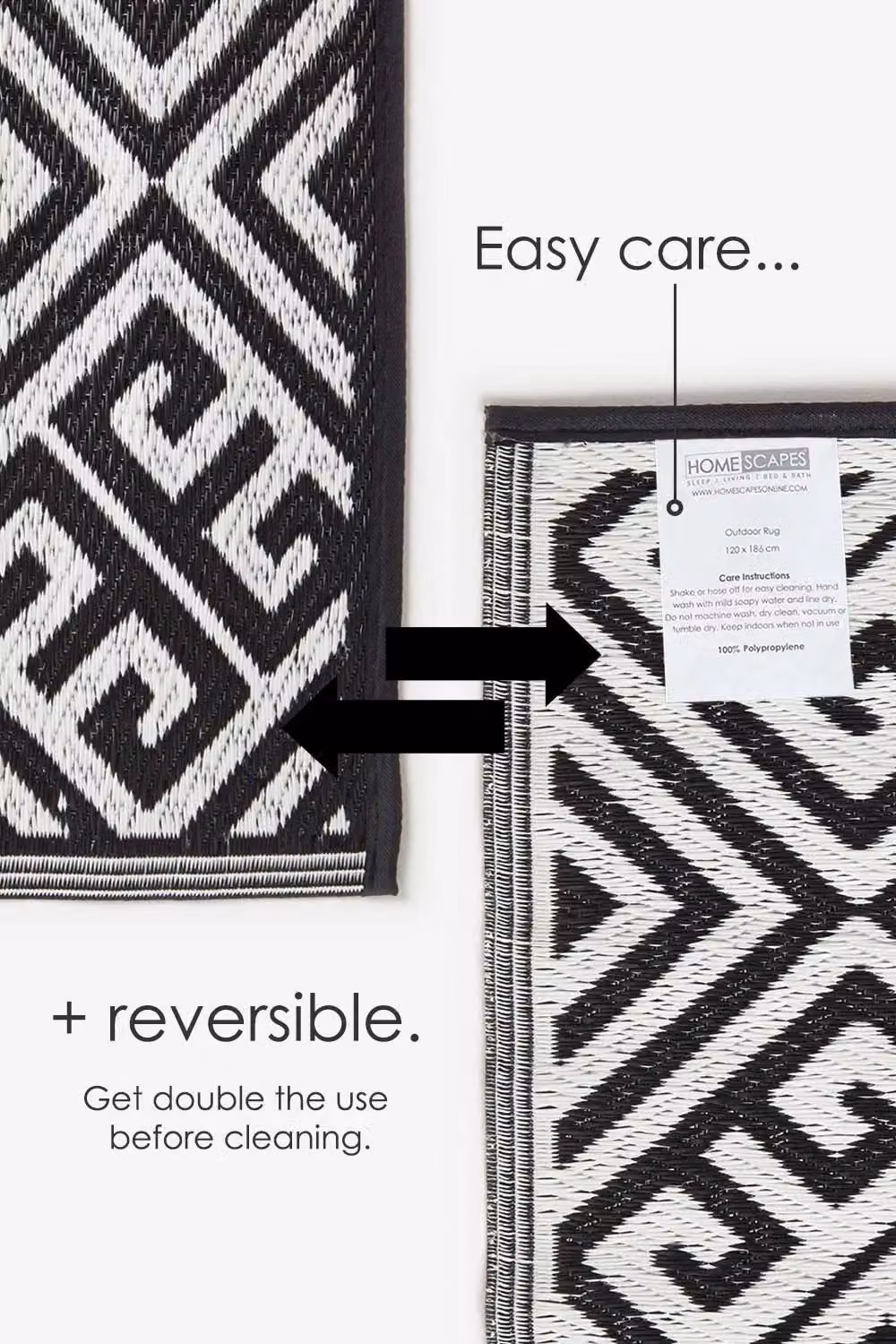 Homescapes Luxury Outdoor Geometric Rug in Black and White, W/D/H: 120 x 180 cm – 6
