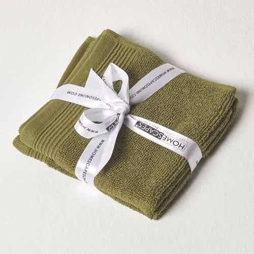 Homescapes Set of 2 Green Cotton Face Cloths, 30 x 30 cm