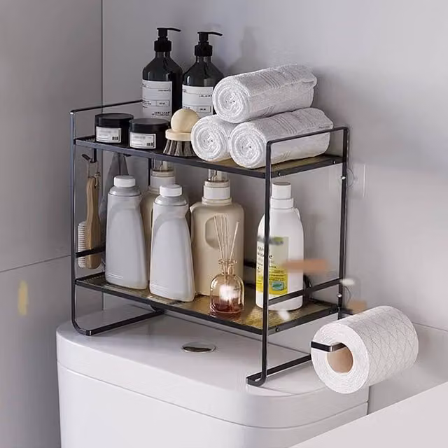 VOGREX 2-Tier Over-The-Toilet Bathroom Storage Shelf in Matt Black