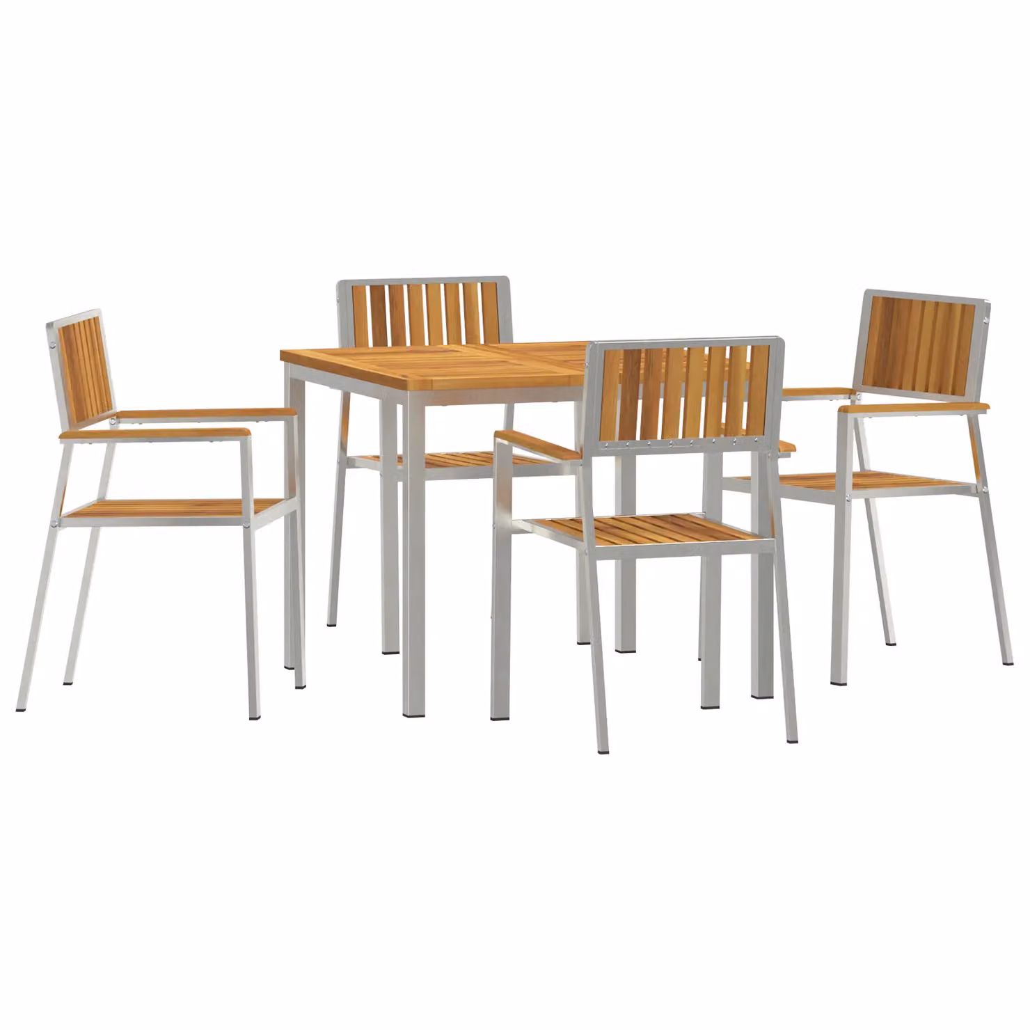 Berkfield Home 5 Piece Modern Garden Dining Set in Brown Acacia Wood and Steel – 2