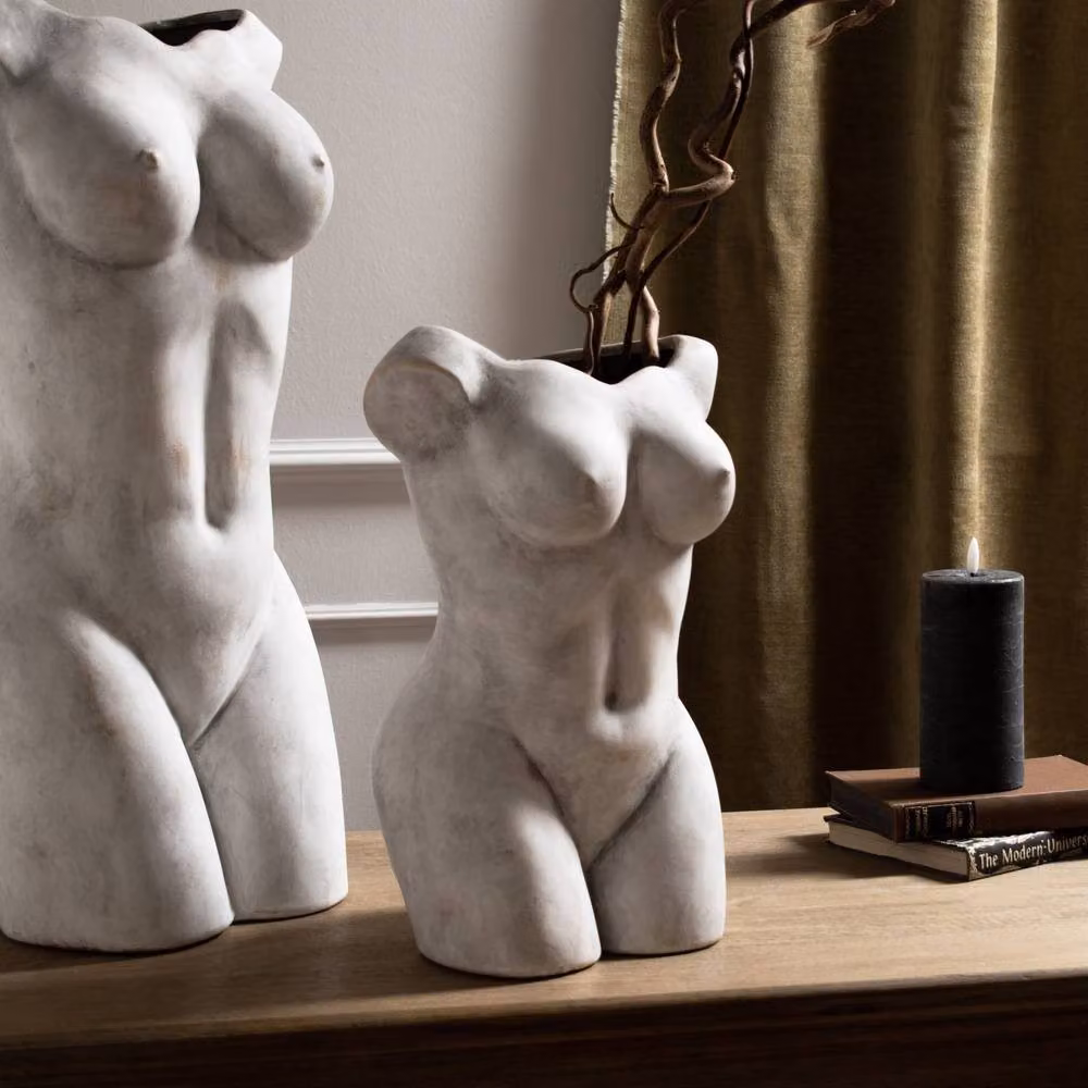 Love Lace Beige Stone and Ceramic Female Figure Tabletop Vase – 3