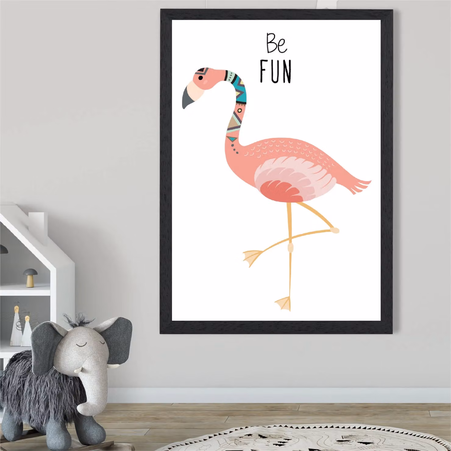 ARTZE Be Fun Flamingo Tribal Animal Quote Framed Print, Pink and Black, A3 – 2