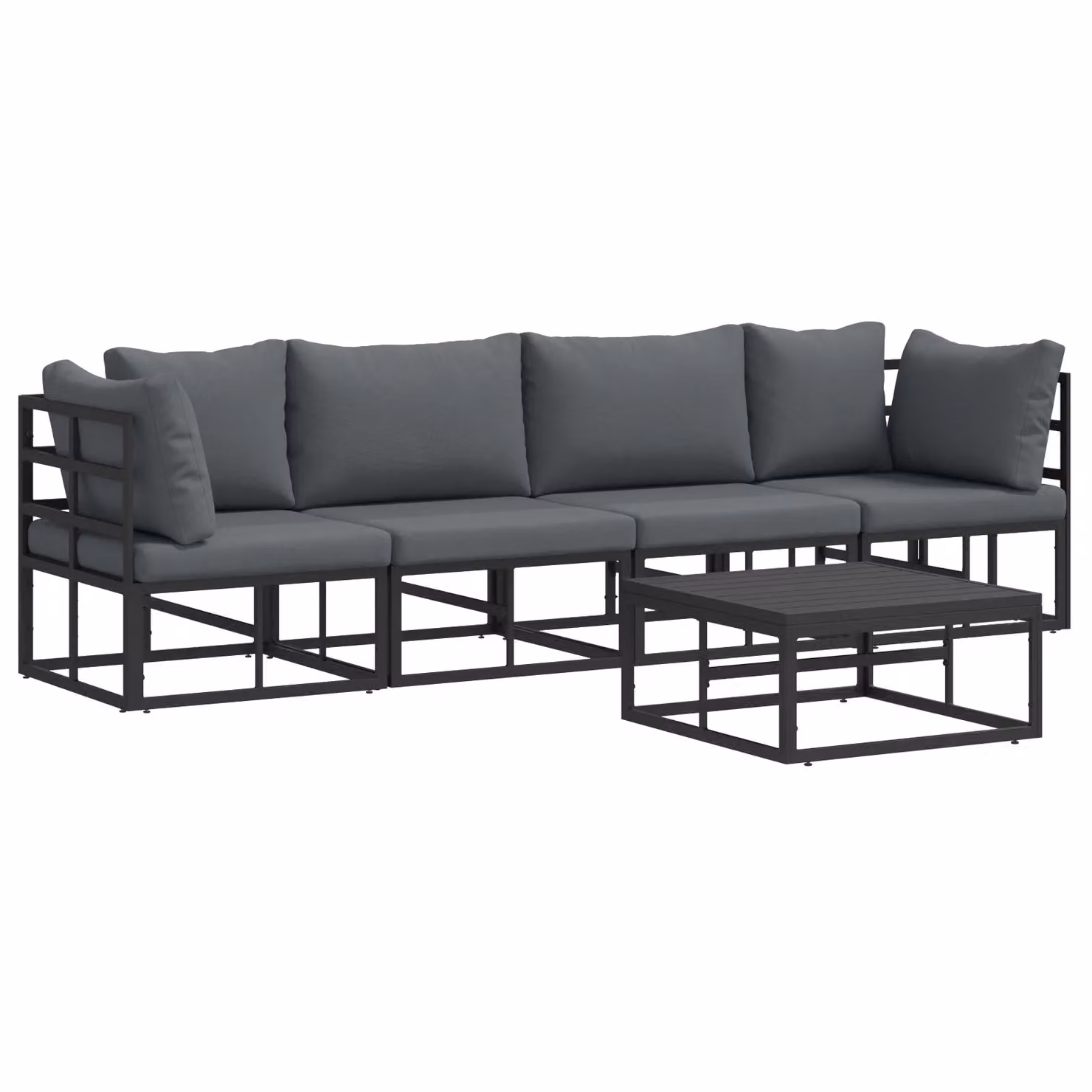 Berkfield Home 5-Piece Modern Garden Sofa Set in Black Anthracite with Powder Coated Aluminium Frame and Cushions, W/D/H: 70 x 70 x 32 cm – 2