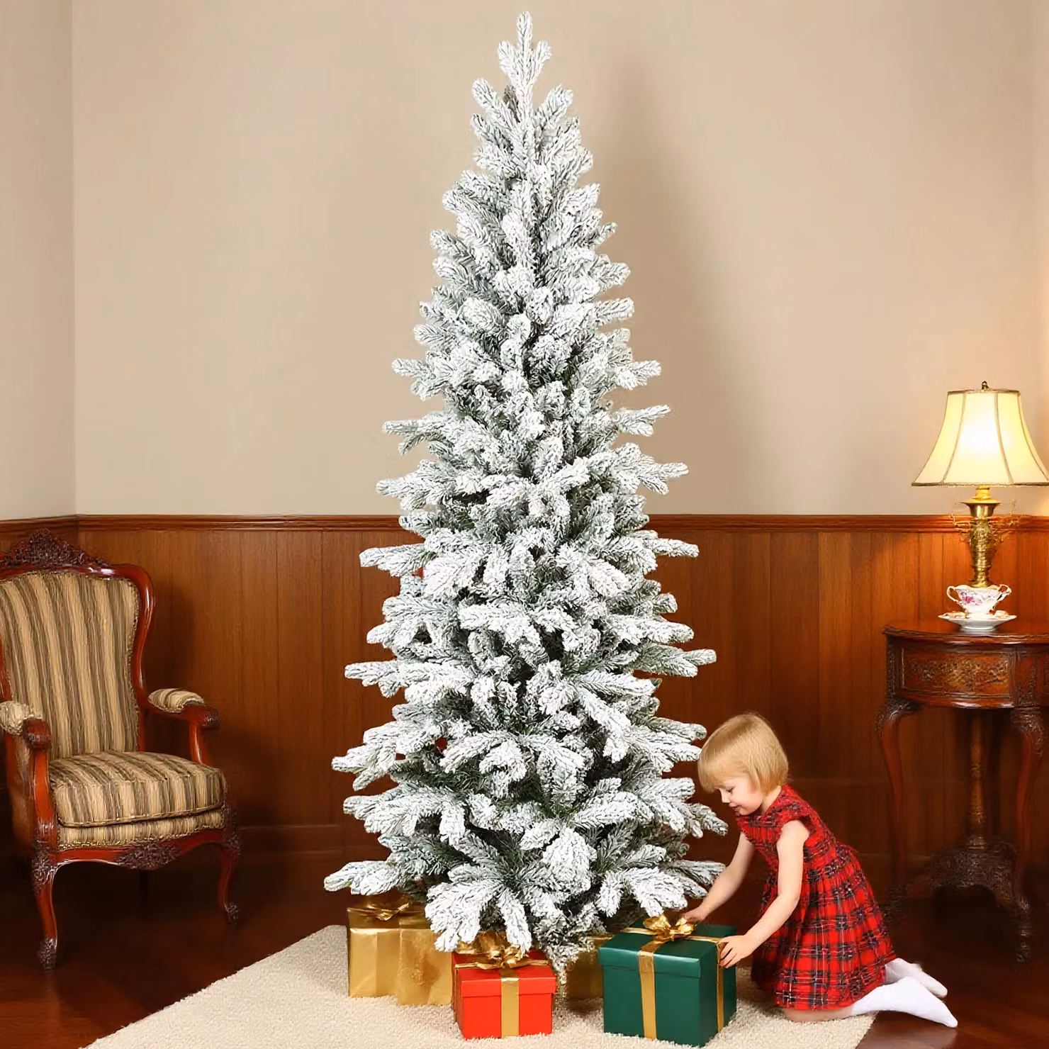 HOMCOM 7ft Green Pencil Christmas Tree with Snow and Realistic Tips – 2