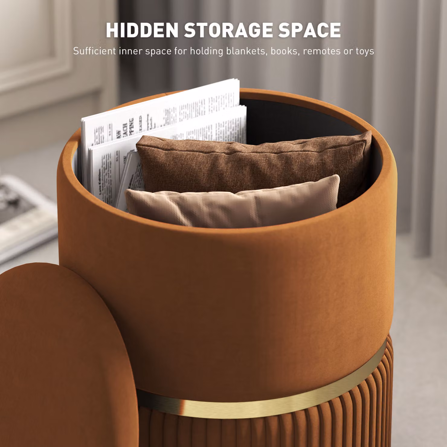 HOMCOM Brown Velvet Storage Ottoman – 3