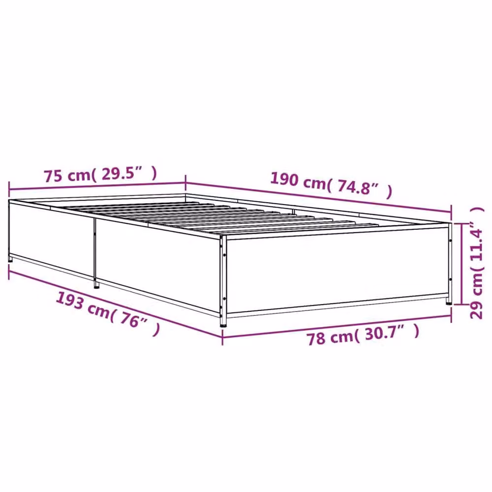 Berkfield Home Sonoma Small Single Bed Frame in Grey, W: 75 cm, L: 190 cm – 4