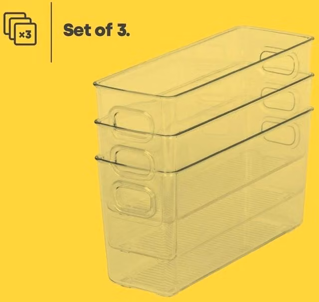 EONLION Set of 3 Large Transparent Storage Tubs, W/D/H: 50 x 50 x 50 cm
