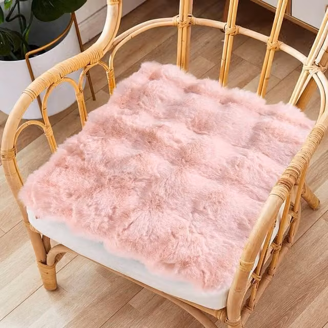 PAWNORA Pink Faux Fur Square Cushion Pad with Non-Slip Foam, W/D/H: 40 x 40 x 5.08 cm