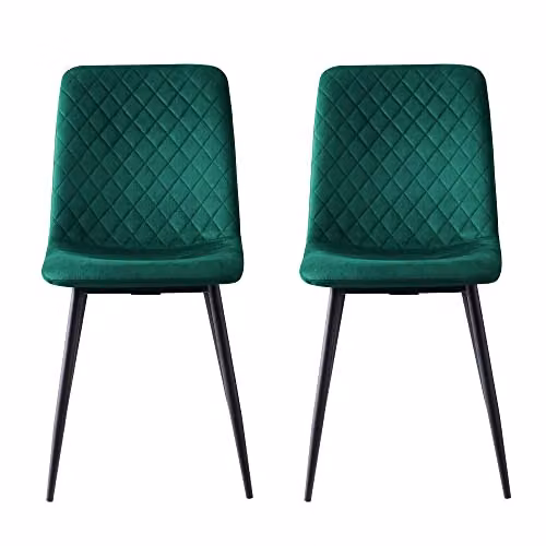 mcc direct Lexi Set of 2 Green Velvet Fabric Dining Chairs with Metal Legs – 3