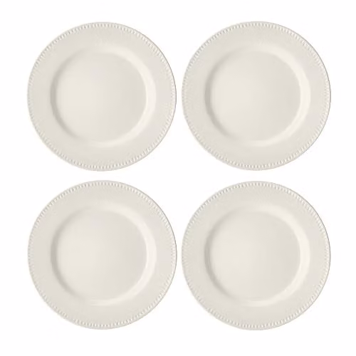 Mikasa Cranborne White Stoneware Dinner Plate Set of 4, Diameter: 27 cm