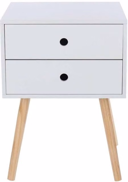 FORGEVIO Modern White Bedside Cabinet with 2 Storage Drawers