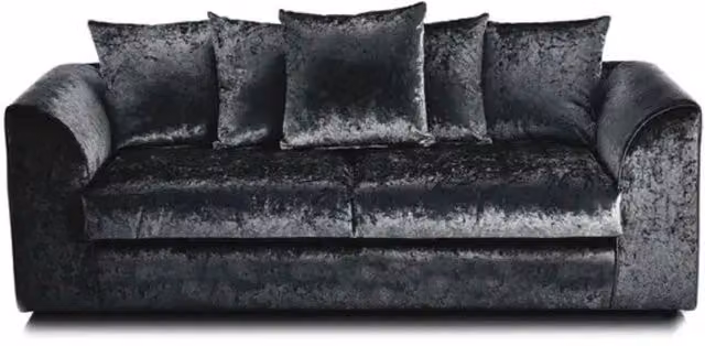 SNUG FURNITURE BIRMINGHAM LTD Black Crushed Velvet 3 Seater Scatterback Sofa with Included Scatter Cushions – 1
