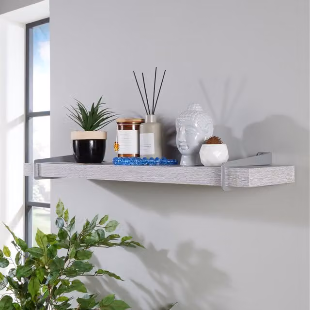 Keer Grey Oak Shelf Kit with Silver Metal Side Slide Brackets, 80 cm