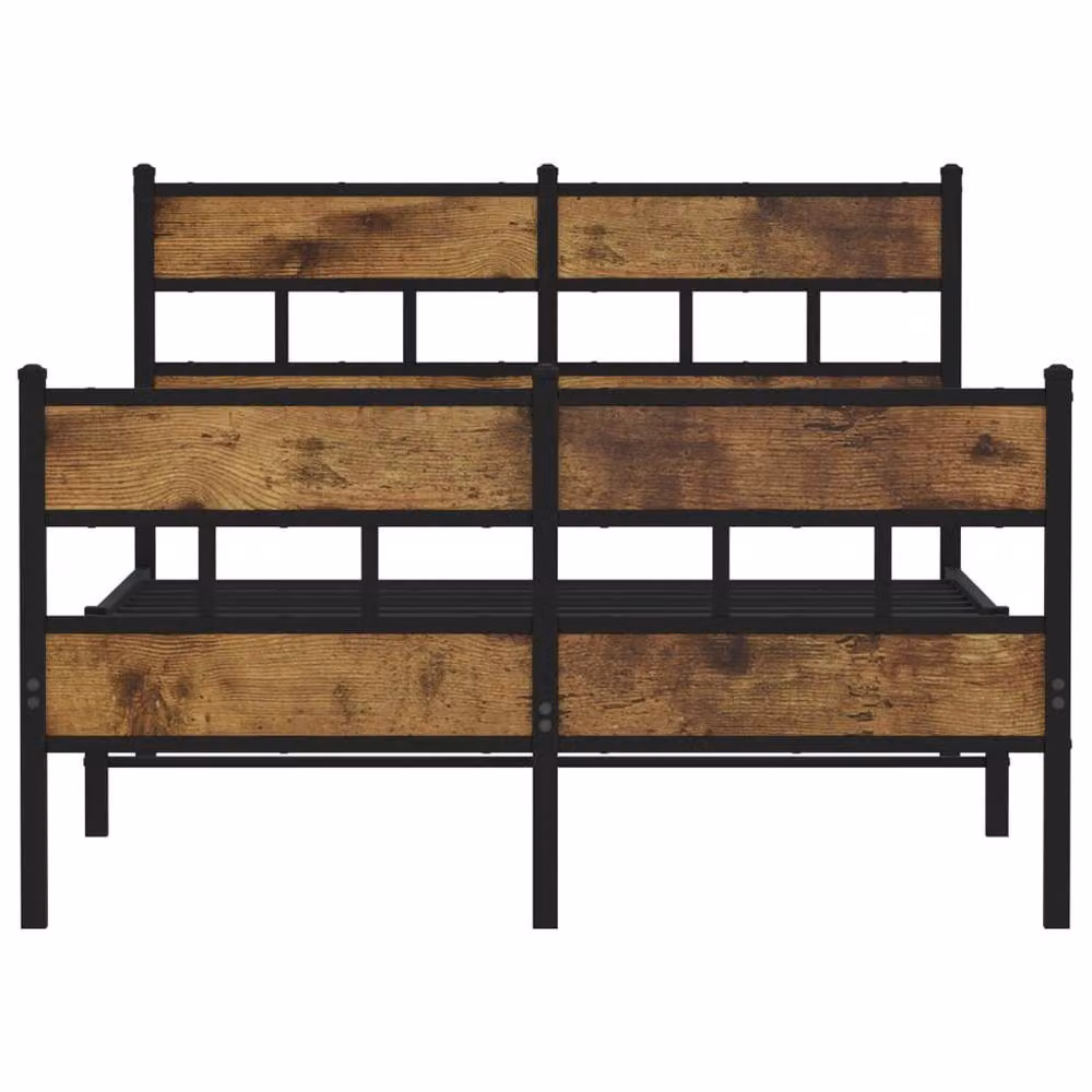 Berkfield Home Metal and Wood Bed Frame in Smoked Oak and Brown, W/D/H: 120 x 200 cm – 4