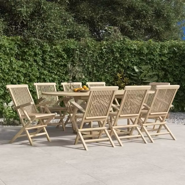 Berkfield Home Set of 8 Folding Garden Chairs in Grey Solid Teak Wood, W/D/H: 56 x 61 x 89 cm