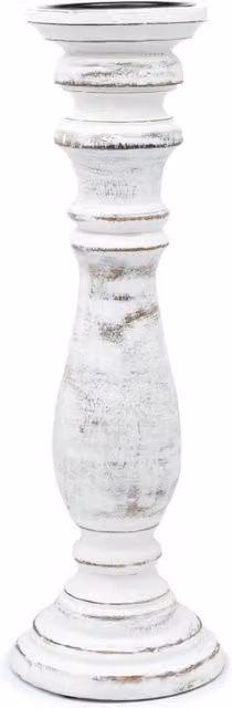 KDMD Elegant Whitewash Mango Wood Taper Candle Stand, White, H: 37 cm x W: 10 cm x D: 10 cm