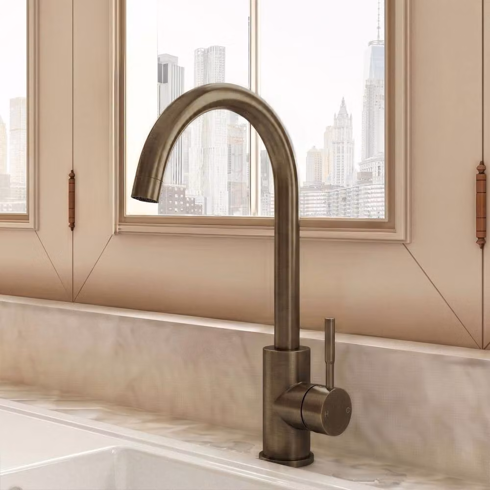 Balterley Round Kitchen Sink Mixer Tap, Top Fix Installation, Brushed Brass in Brown – 2