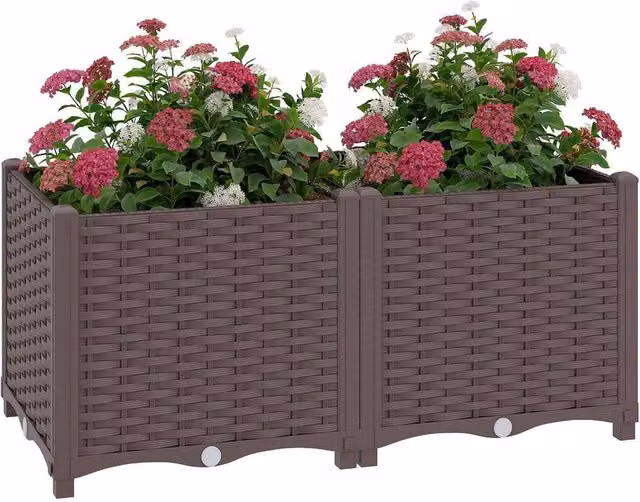 Kelvenix Brown Plastic Raised Garden Bed for Herb and Ornamental Gardens W/D/H: 80 x 40 x 37 cm – 1