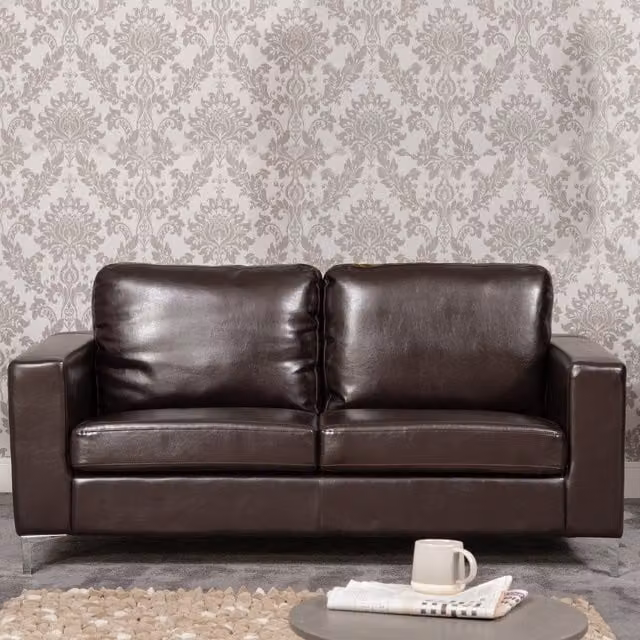 Artemis Home Woodleigh 3 Seat Sofa in Brown Synthetic Leather with Solid Wood Frame