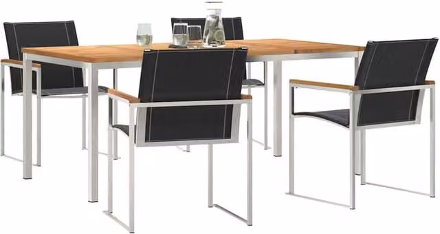 Berkfield Home Modern 5 Piece Garden Dining Set in Brown Solid Acacia Wood – 1