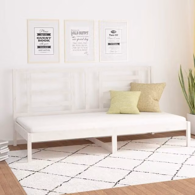 Berkfield Home White Solid Wood Pine Day Bed W/D/H: 90 x 200 cm