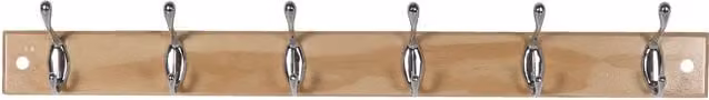 Decorails 6 Hook Pine Rail in Natural Wood and Chrome