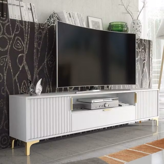 Creative Furniture Tide Crest Gold Modern TV Unit, White and Gold, W: 200 cm