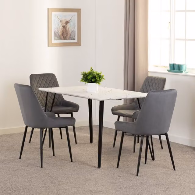 Seconique Marlow & Avery Modern Rectangular Marble Dining Set in Grey