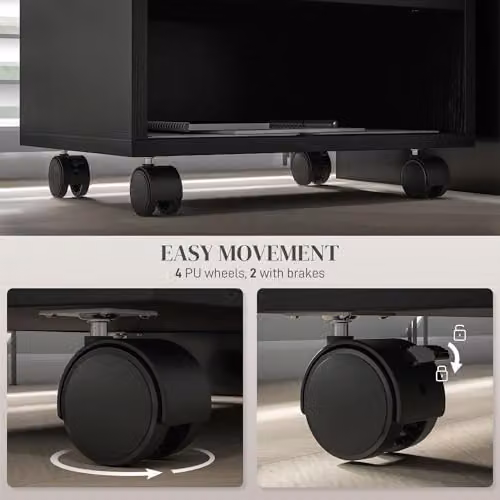 HOMCOM 2-Tier Black Printer Stand with Storage and Castors, W/D/H: 40 x 30 x 36 cm – 3