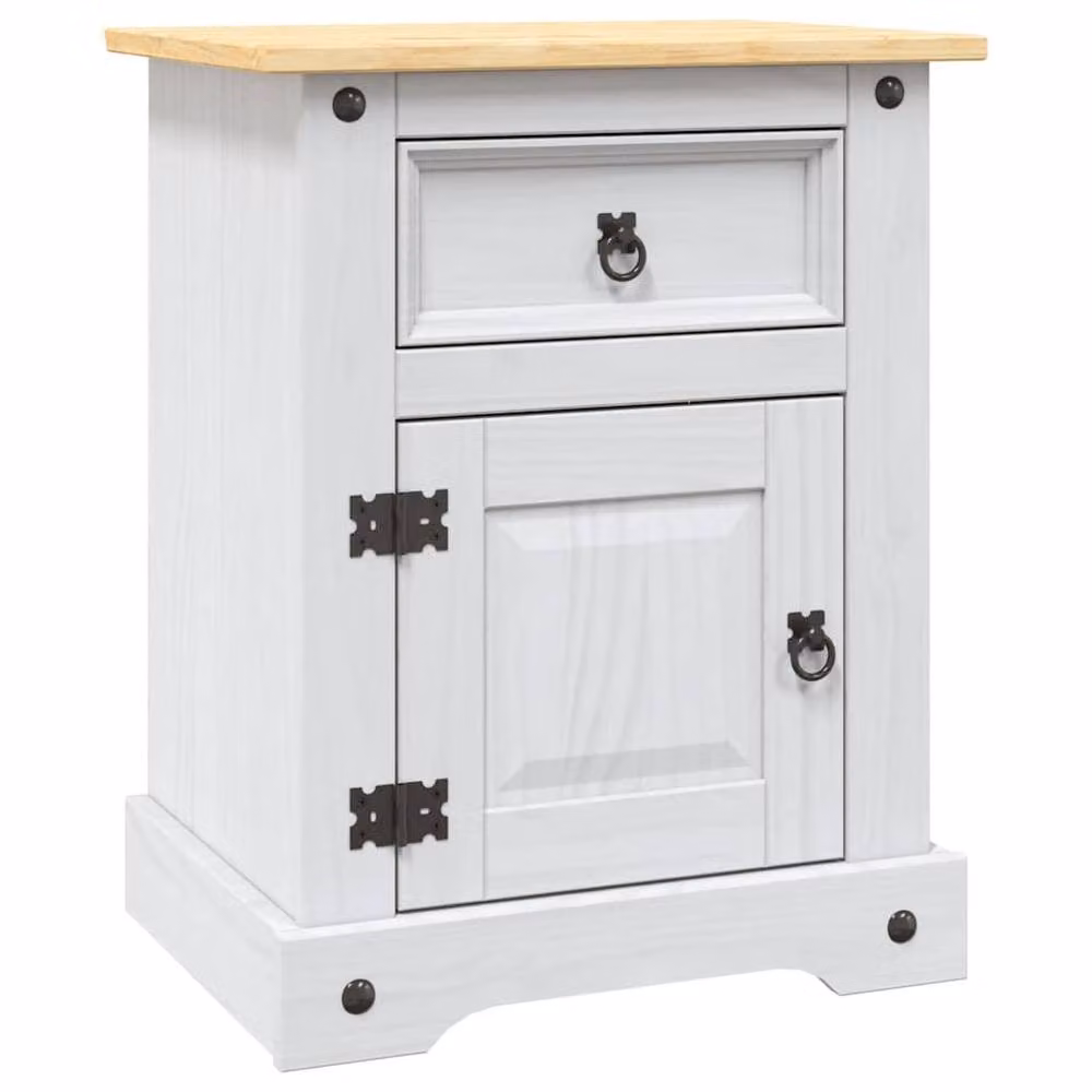 Berkfield Home Corona Range Mexican Pine Bedside Cabinet, White, W: 53 cm, D: 39 cm, H: 66 cm – 2