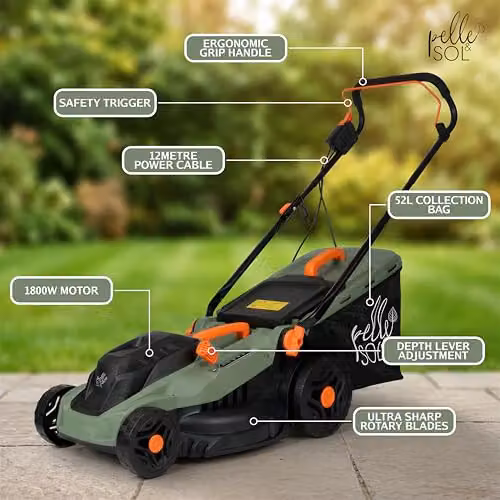 Pelle & Sol Electric Corded Lawn Mower with 43cm Cutting Width and 52L Grass Collector – 3