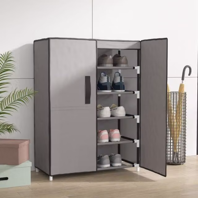 Berkfield Home Grey Fabric Shoe Cabinet W/D/H: 60 x 28 x 90 cm