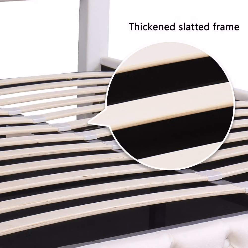 Rolipo White PU Upholstered Double Ottoman Bed with LED Headboard, W/D/H: 150 x 200 cm – 9