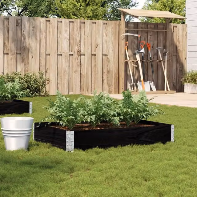 Berkfield Home Garden Black Wooden Raised Bed Planter with Galvanised Steel W/D: 120 x 80 cm