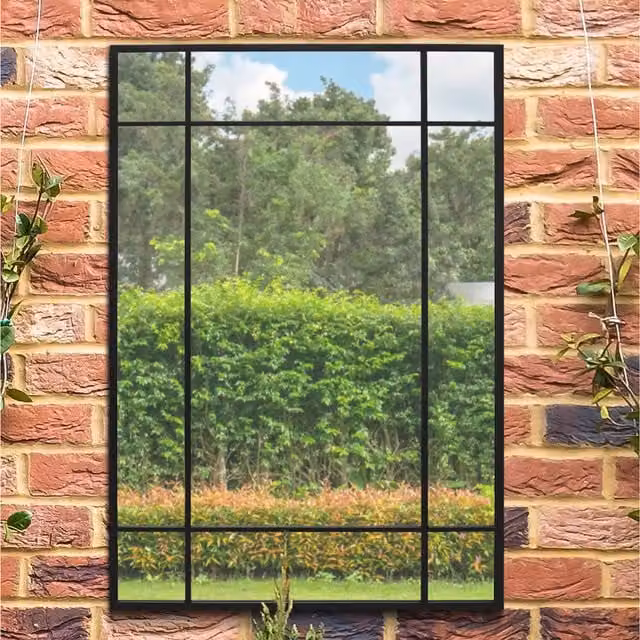 MirrorOutlet Genestra Industrial Rectangular Outdoor Garden Hanging Wall Mirror, Black, W: 100 cm, H: 70 cm